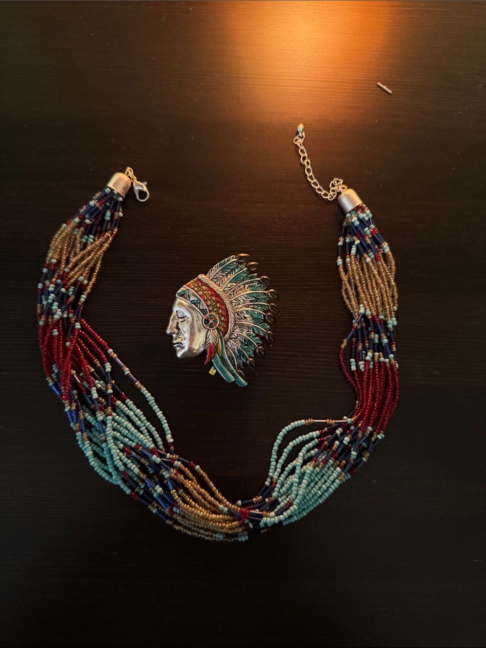 Multicolor Beaded Statement Necklace with Native-Inspired Pendant